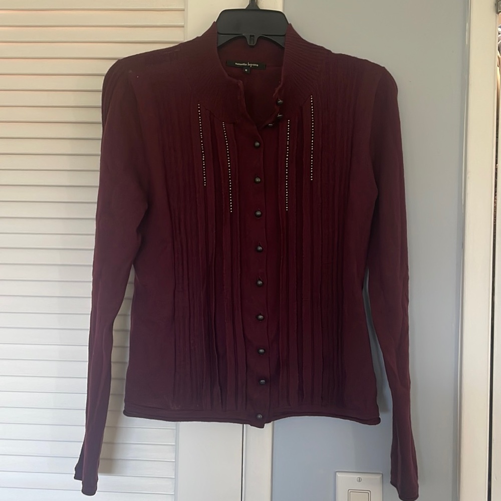 Nanette Lepore, burgundy stylish turtleneck sweater, beaded on top, excellent